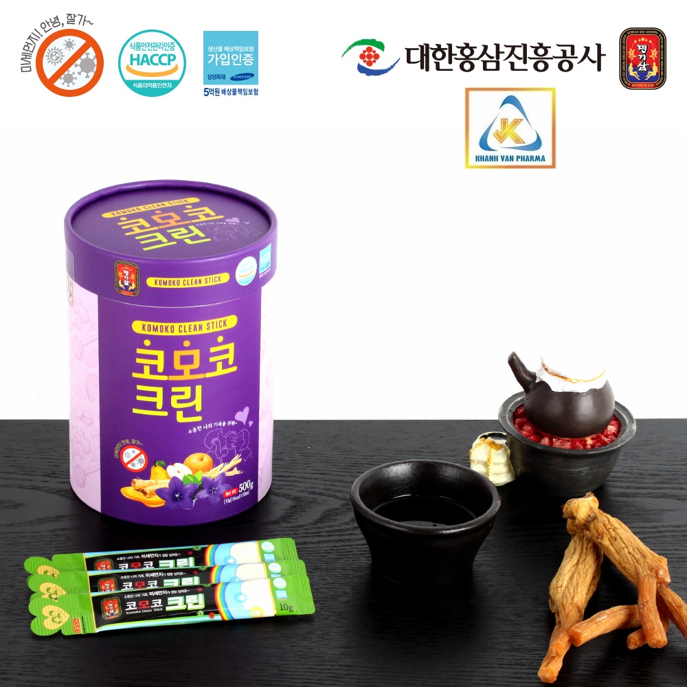 Nước Hồng Sâm Cát Cánh Komoko Hàn Quốc - Komoko Clean Stick - MYEONG KI SAM - Bảo vệ đường hô hấp - Hộp (500g) 50 gói x 10g - hàng nội địa, nhập khẩu chính ngạch