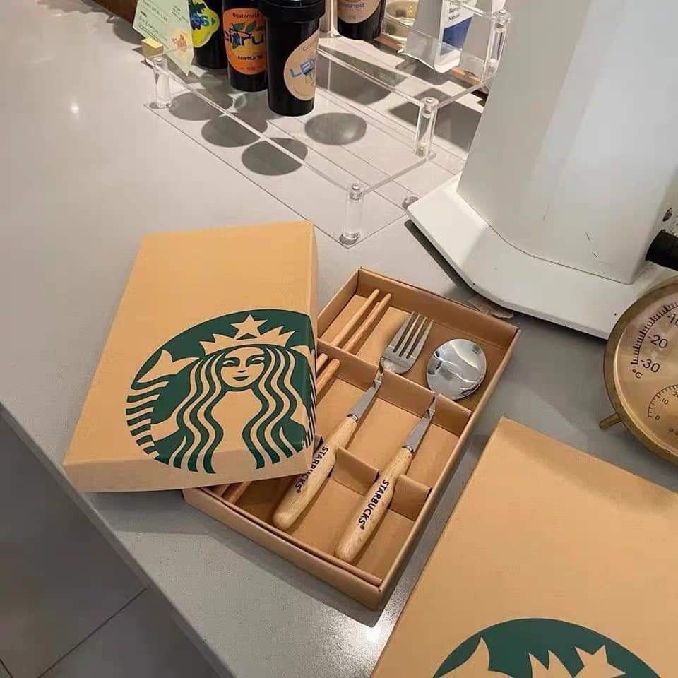 Bộ Muỗng Đũa Nĩa Kèm Hộp Starbuck Sang Xịn