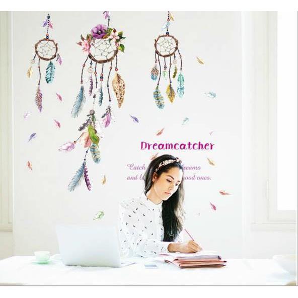 Decal dán tường combo 2 tranh lưới giấc mơ + cô gái và xe đạp