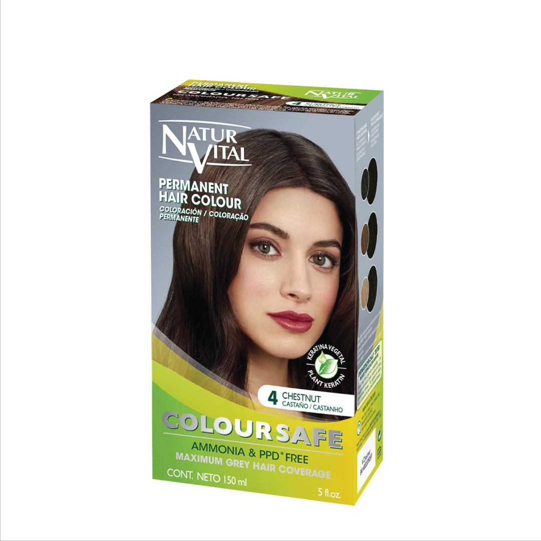 Thuốc Nhuộm Dưỡng Tóc NaturVital Colour Safe Permanent Hair Dye Chiết Xuất Lúa Mì & Đậu Nành, Giúp Làm Mới, Giữ Màu, Mang Đến Độ Mượt Bồng Bềnh - Màu Hạt Dẻ