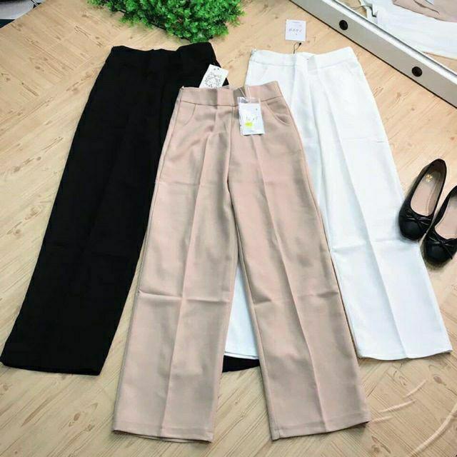 Quần ống suông nữ cạp cao culottes dài vải tuyết mưa