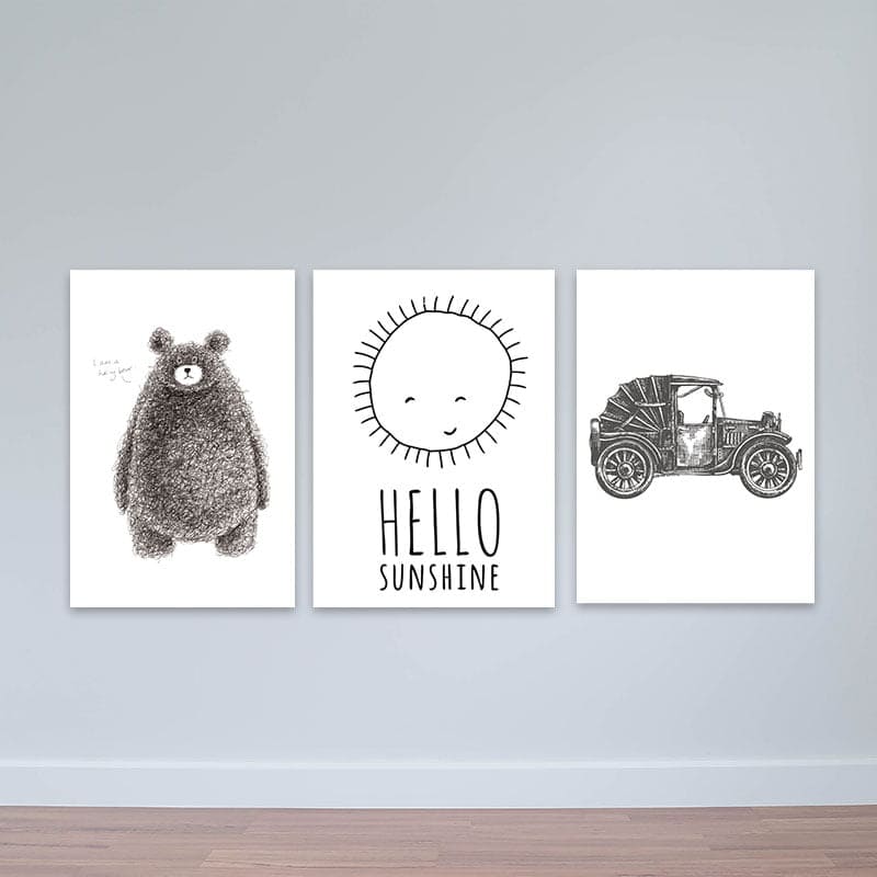 Bộ 3 tranh treo tường Bắc Âu "Hello sunshine" W2237 Canvas có viền