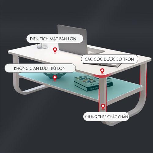 Bàn Trà Sofa Gỗ Họa Tiết Cẩm Thạch Giả Đá, Trang Trí Phòng Khách, Bàn Sofa 2 Tầng, Chân Thép Tĩnh Điện Chắc Chắn