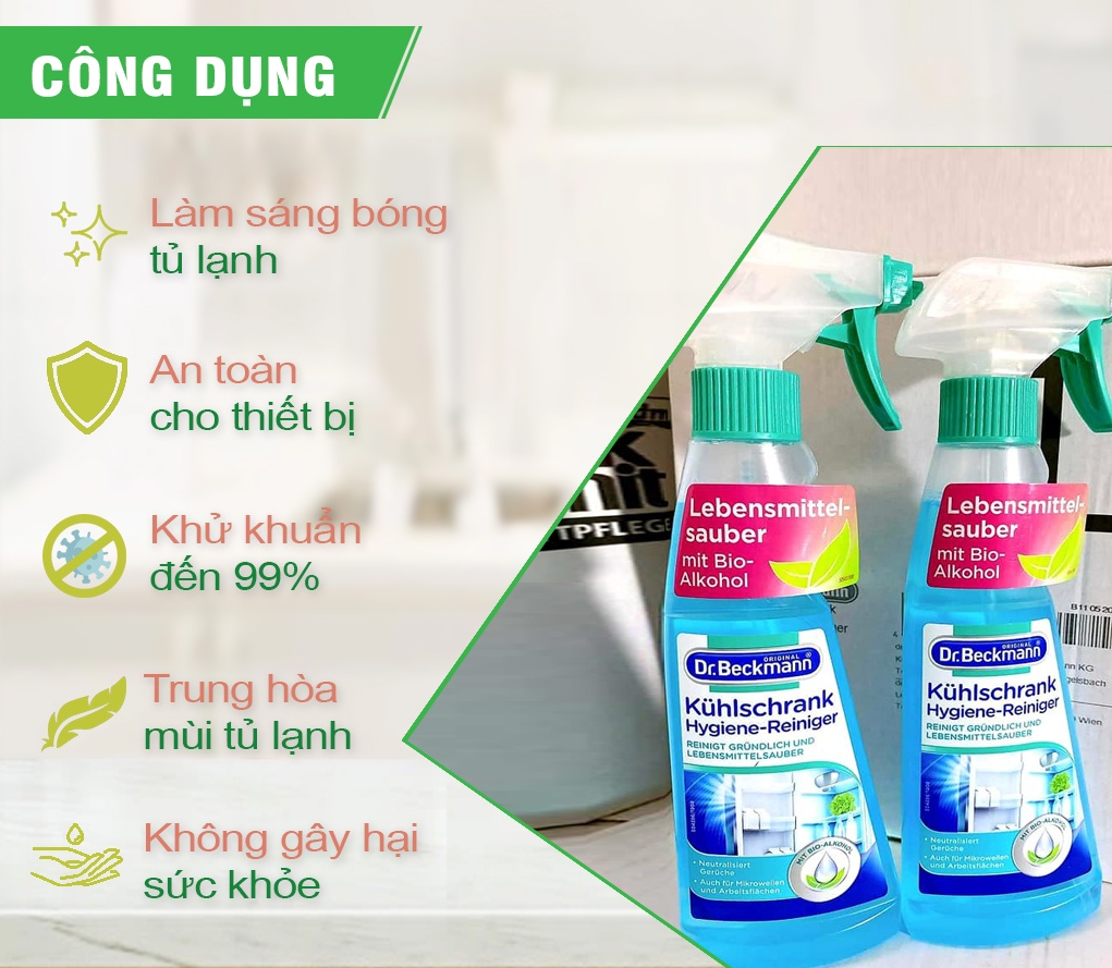 Dung Dịch Vệ Sinh Tủ Lạnh DR BECKMANN, Loại Bỏ Mùi Hôi Và 99% Vi Khuẩn, Dung Tích 250ml, Nhập Đức