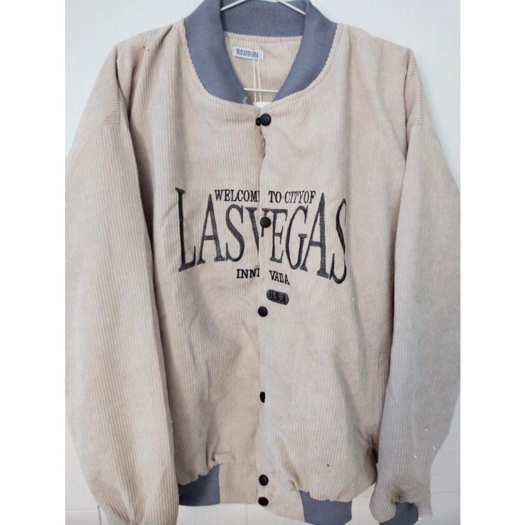 Áo Khoác Bomber Thêu LOGO LASVEGAS Chất Nhung Tăm 2 Lớp Form Rộng Unisex Nam Nữ 4 Mùa Ulzzang NUPAKACHI