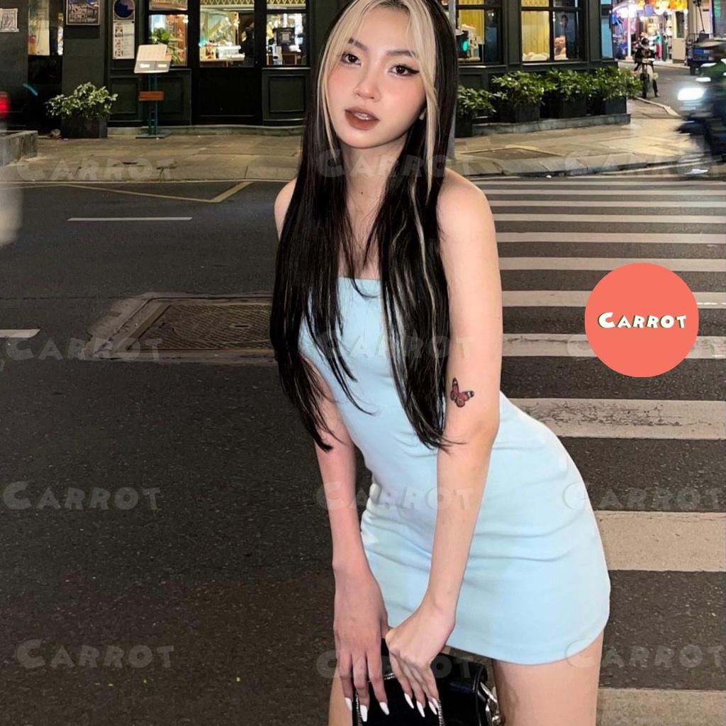 Đầm body sexy cúp ngực carrotxinhdep váy ôm eo ôm ngực màu đen màu xanh ngắn dự tiệc chất thun gân co giãn