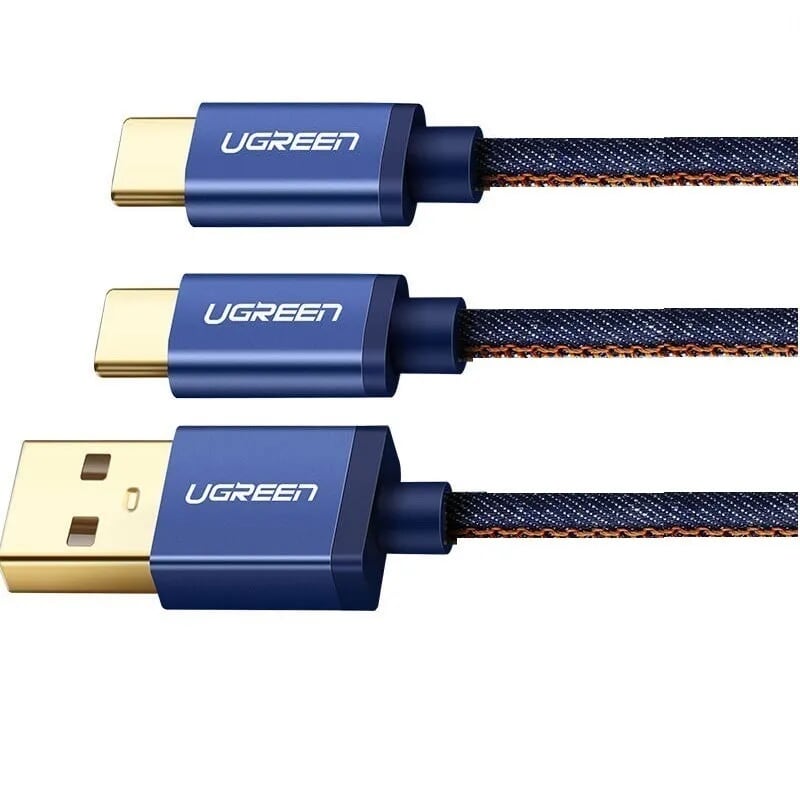 Cáp USB-A 2.0 sang Micro USB + USB-C 1.5M màu Xanh Ugreen UC30573US196 Hàng chính hãng