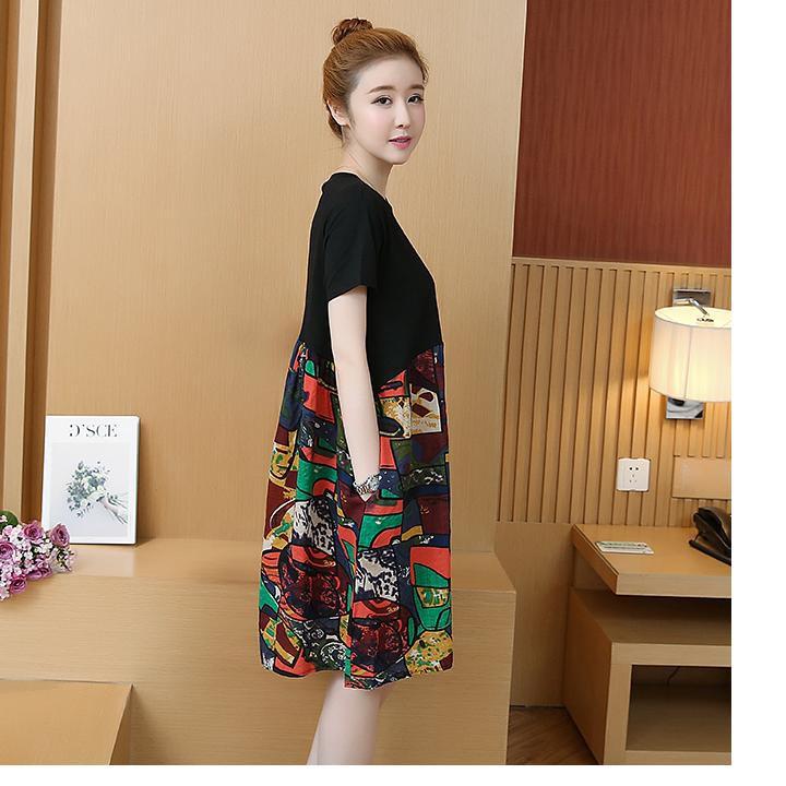 Đầm bầu thun phối họa tiết