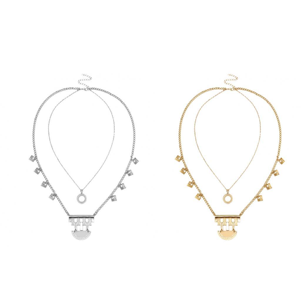 Geomatric Double Layers Chain Necklaces Charms Pendant