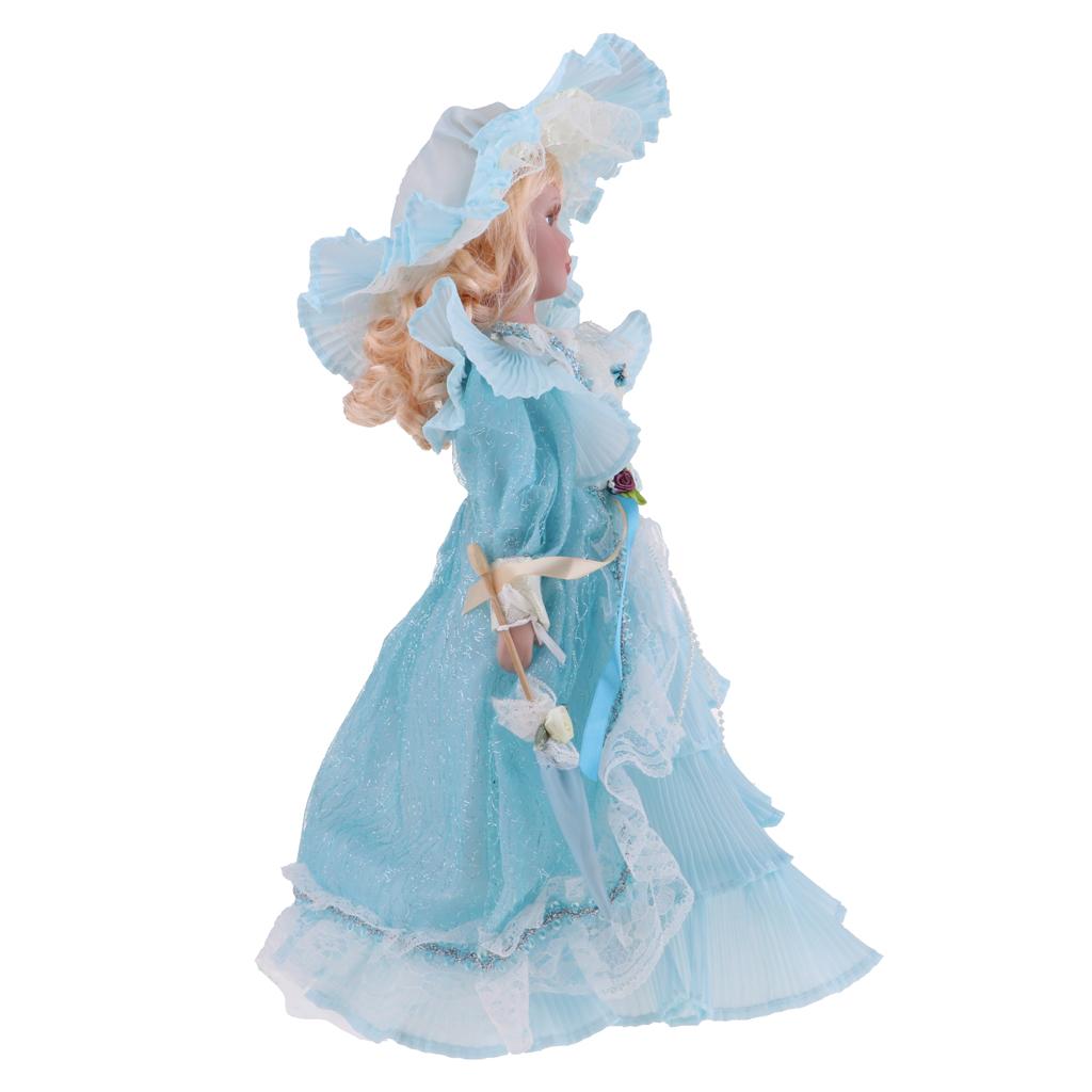 40cm Victorian Porcelain Doll Action Figures Decoration in Light Blue Dress