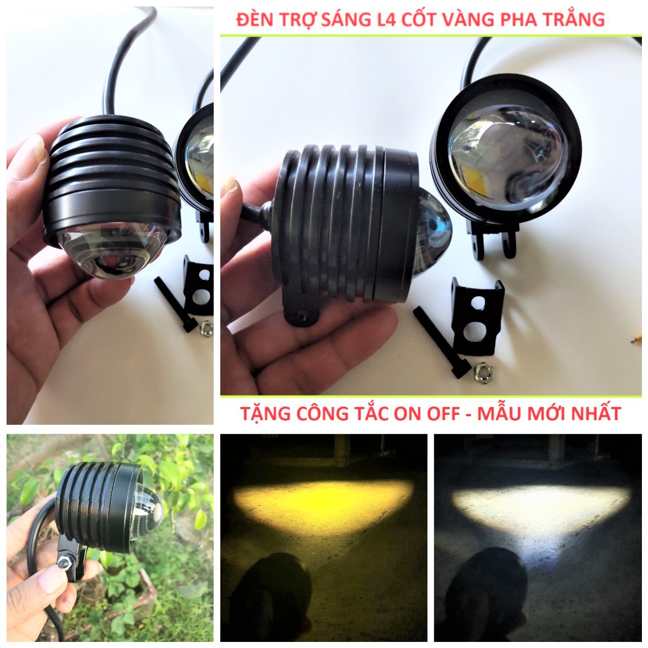 Đèn trợ sáng L4 Bi cầu cốt vàng pha trắng siêu sáng 2 chế độ loại tốt hàng cao cấp lắp các xe