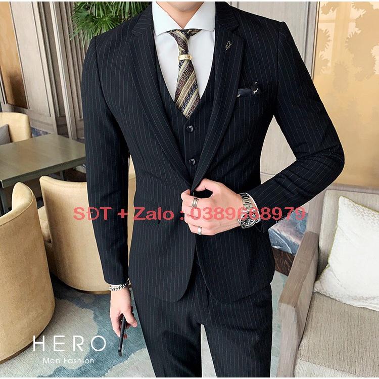 Vest Nam Hàn Quốc Kẻ Sọc, Bộ Vest Nam Kẻ Sọc Đen, Suit Nam, Bộ Suit Nam Kẻ Sọc Đen