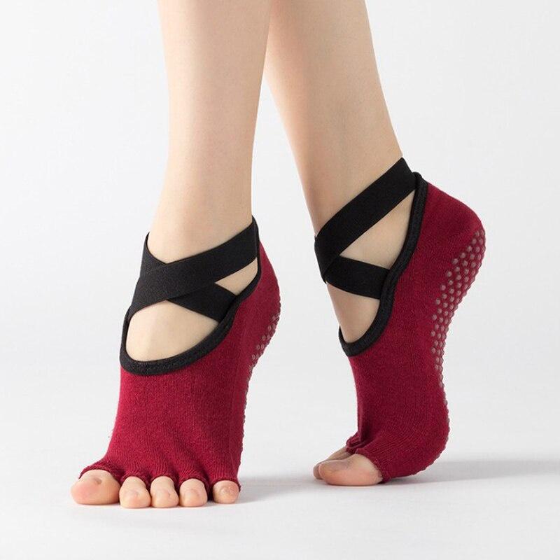 Summer Women Yoga Socks Black Red Blue Anti Slip Bandage Sports Ladies Girls Ballet Socks Dance Sock Slippers