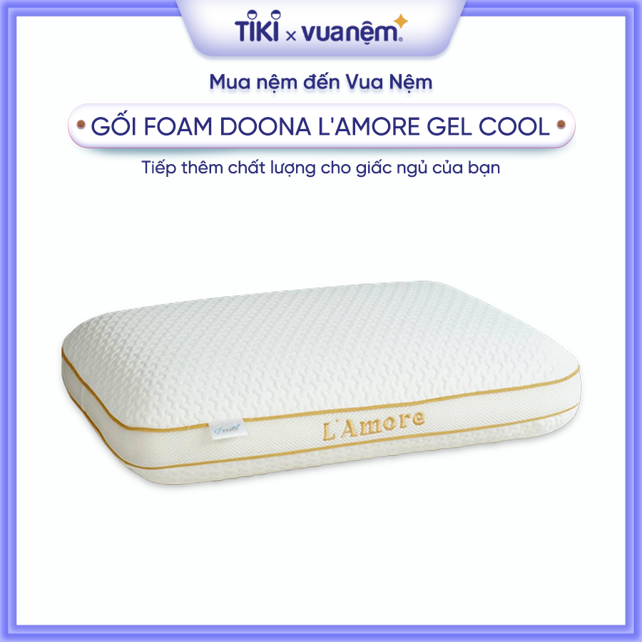 Gối cao cấp Memory Foam Doona L'Amore Gel Cool 35x55cm nâng đỡ đốt sống cổ, kết hợp Gel Silicone massage thư giãn êm ái bất ngờ