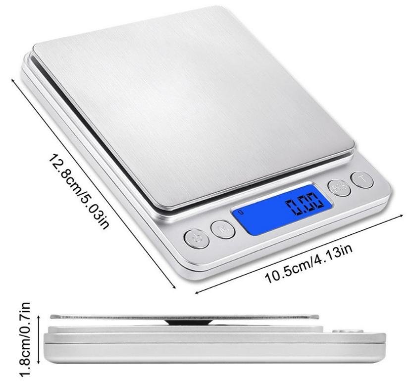 Cân Điện Tử Mini Cân Tiểu Ly Nhà Bếp Cao Cấp 0.g - 3kg - Nhỏ Gọn, Siêu Chính Xác, Thép Không Gỉ, Màn LCD