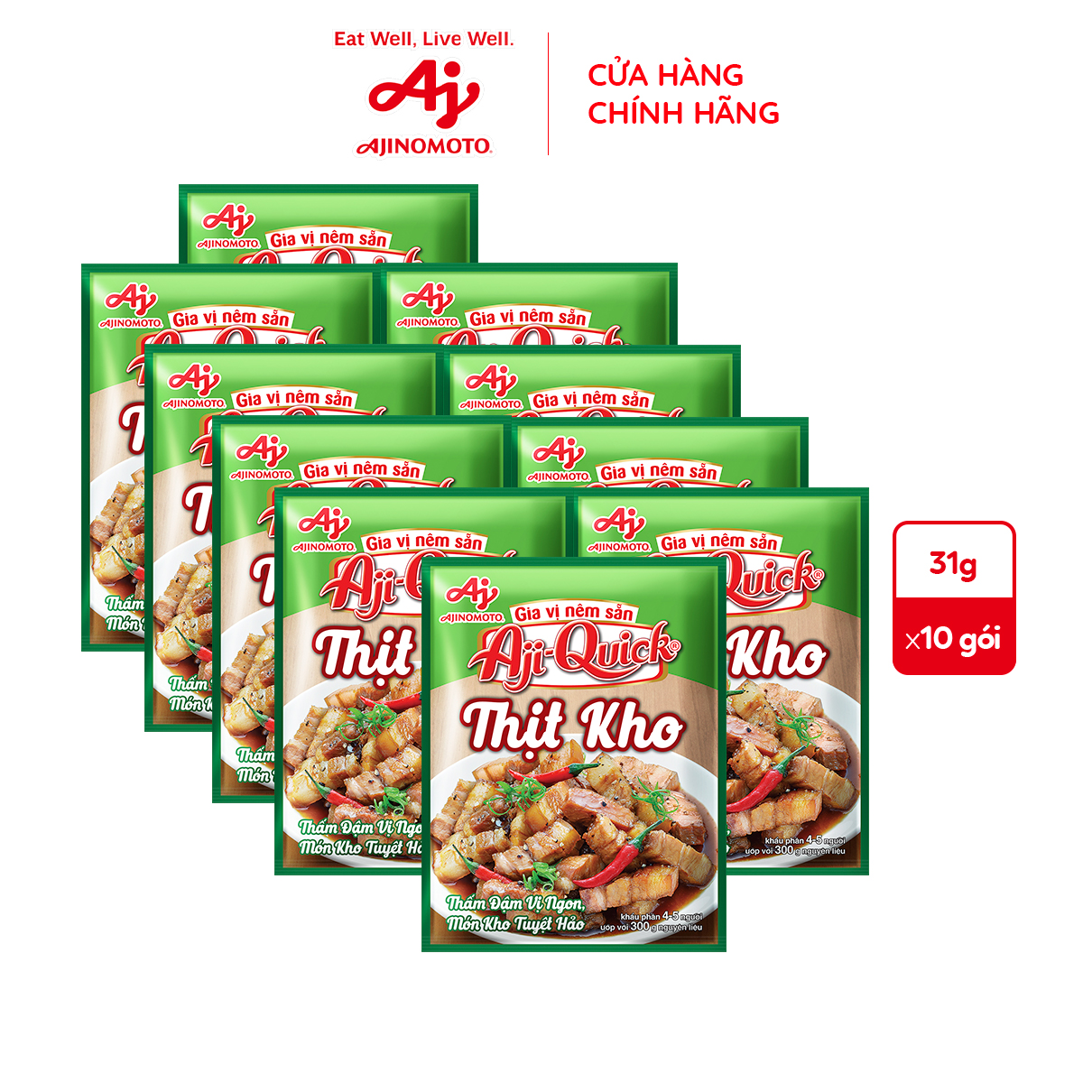 Combo 10 Gói Gia Vị Nêm Sẵn Aji-Quick® Thịt Kho 31g/Gói