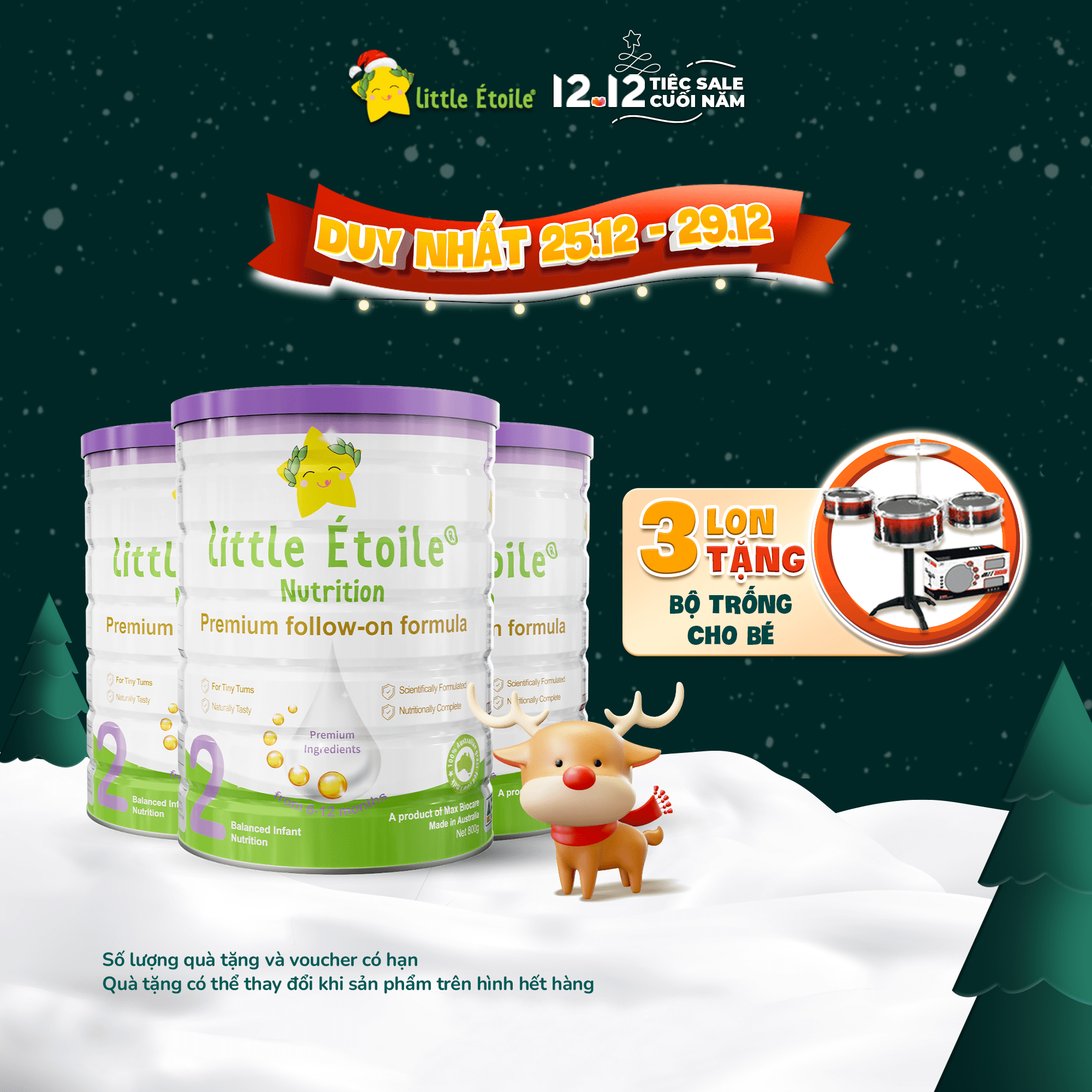 Combo 3 lon Sữa bột ngôi sao nhỏ Little Étoile số 2 800g dành cho bé 6 - 12 tháng