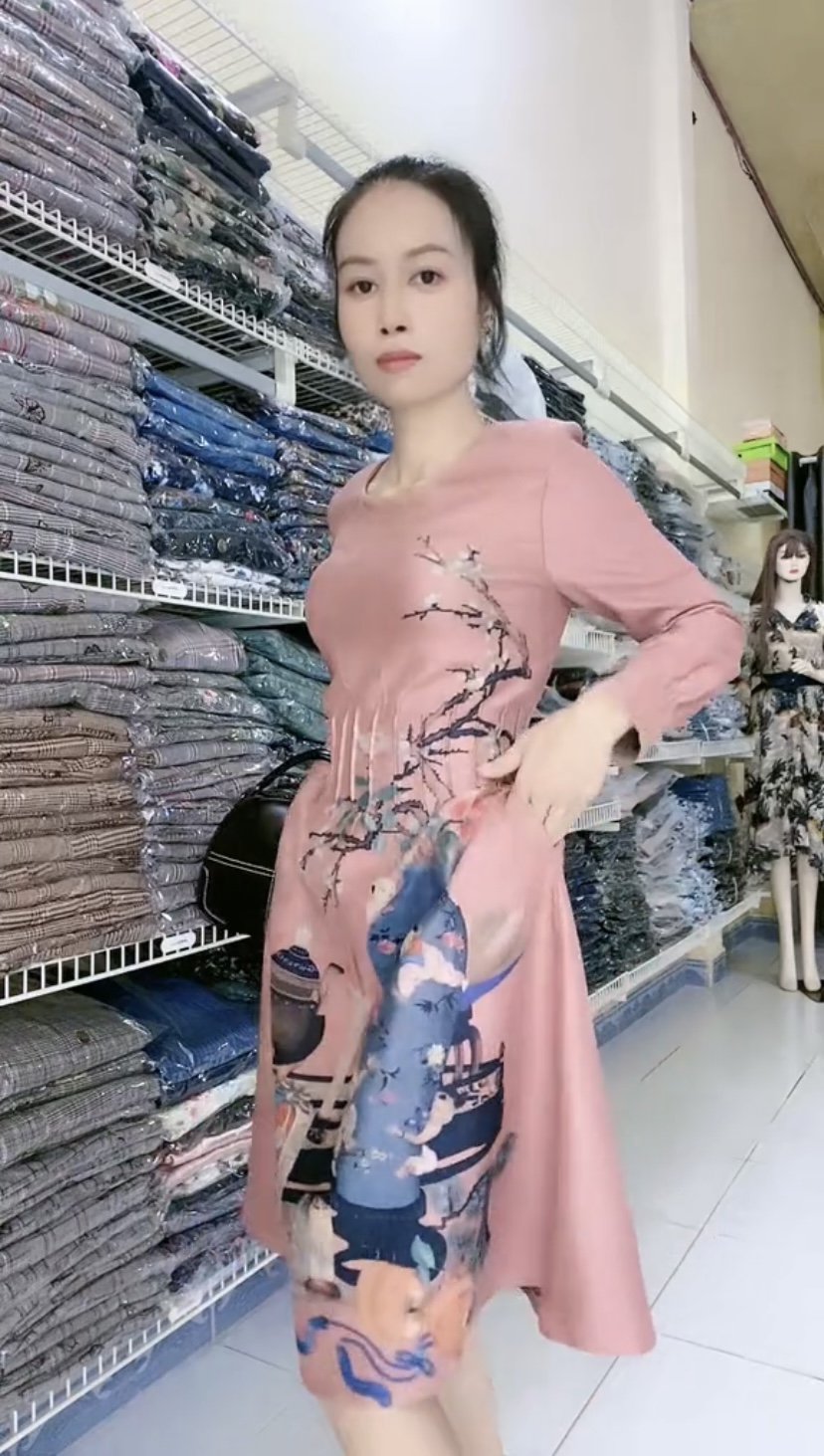 Đầm da lộn eo giảm béo họa tiết in chất lượng cao xinh xắn khác biệt myqlothing