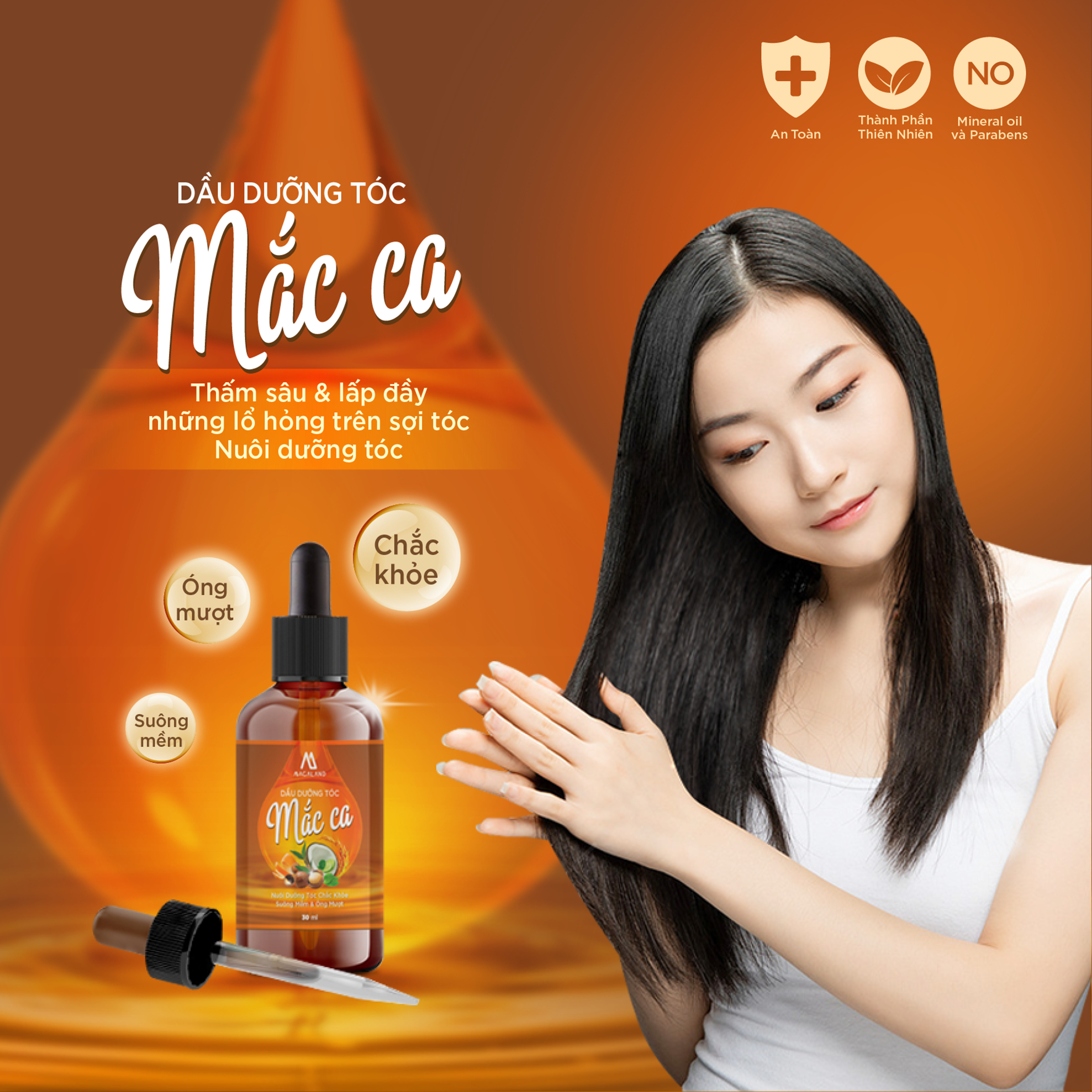 Dầu dưỡng tóc Macadamia 50ml MACALAND công dụng nuôi dưỡng mái tóc bồng bềnh và chắc khỏe giảm gãy rụng hương thơm nhẹ nhàng an toàn cho mọi loại tóc hàng chính hãng công ty, xuất xứ Việt Nam