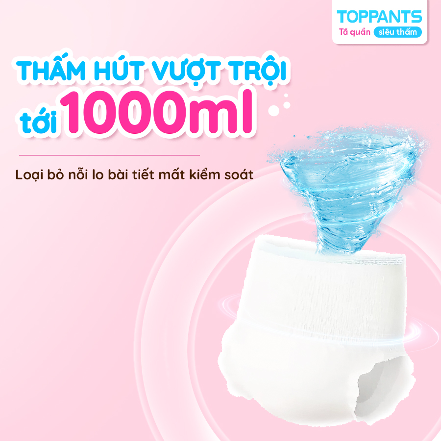 Tã/Bỉm Quần người lớn TOPPANTS Siêu Thấm, Chống Trào, Kháng Khuẩn Size M/L/XL (54 Miếng)