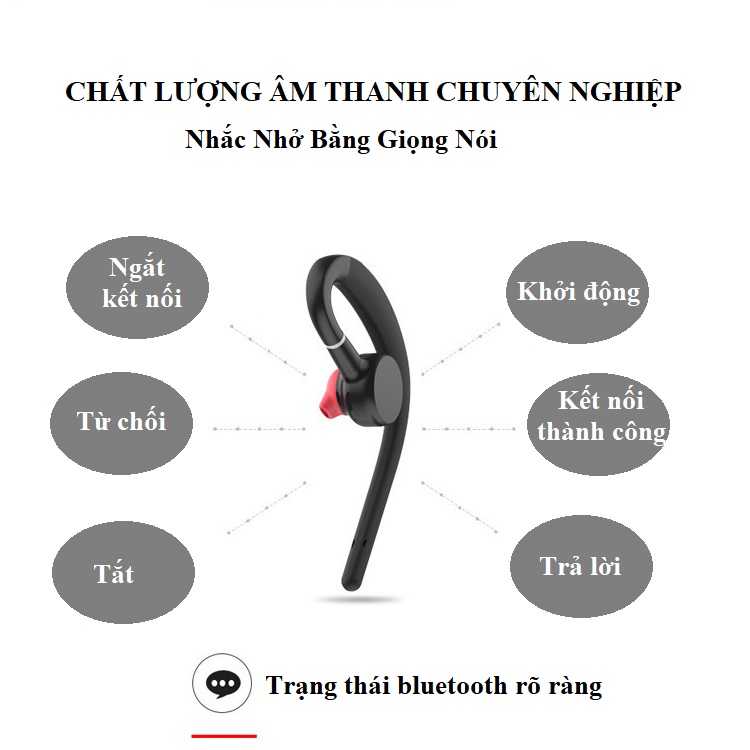 Tai Nghe Bluetooth Móc Tai S30 - Bluetooth 5.0 Tiết Kiệm Pin, Pin Dùng Được Đến 16 Giờ - Nút Tai Cao Su Mềm Không Đau Tai