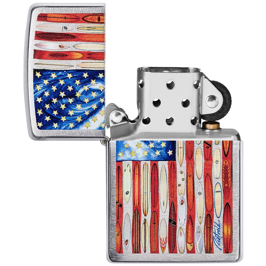 Bật Lửa Zippo 49145 – Zipppo Rietveld American Flag Brushed Chrome