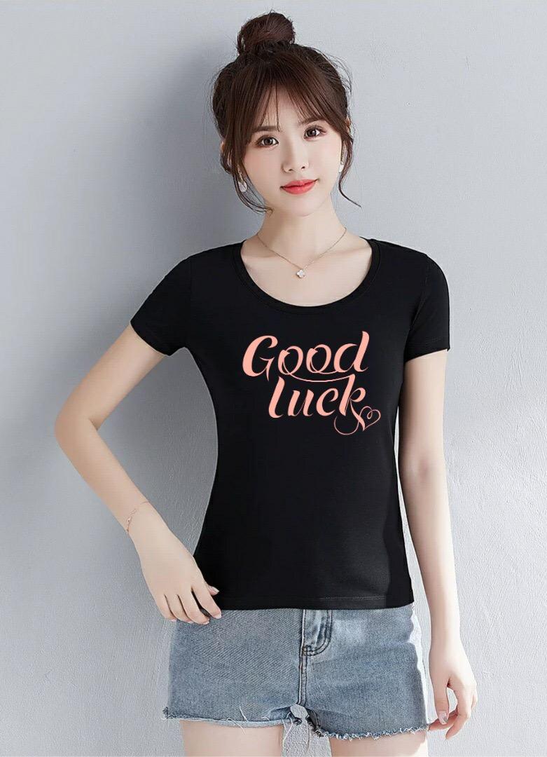 Áo thun nữ MXM in chữ Good Luck thun cotton 4 chiều form ôm body ( ANU022 )