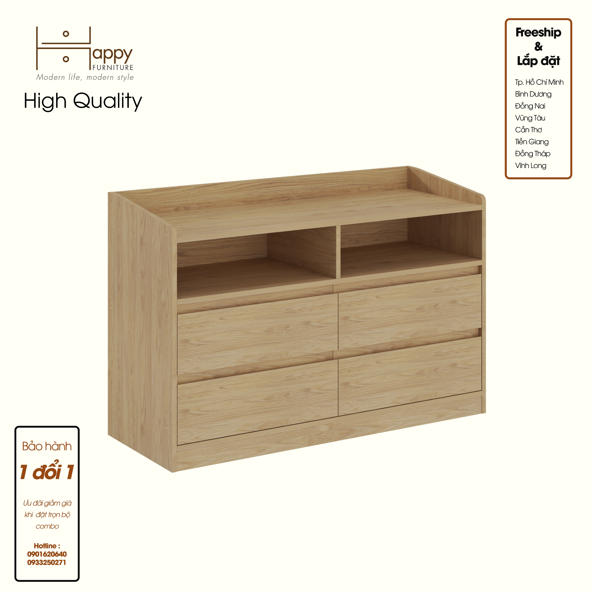 HAPPY FURNITURE , Tủ lưu trữ 4 ngăn kéo - KATE , THK_323 , 120cm x 45cm x 79cm DxRxC