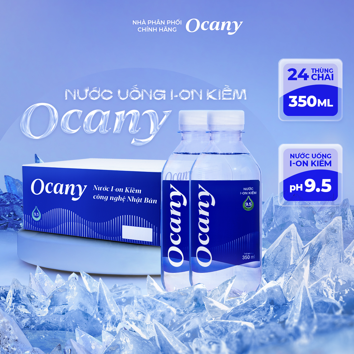 Thùng 24 chai nước ion kiềm Ocany chai 350ml