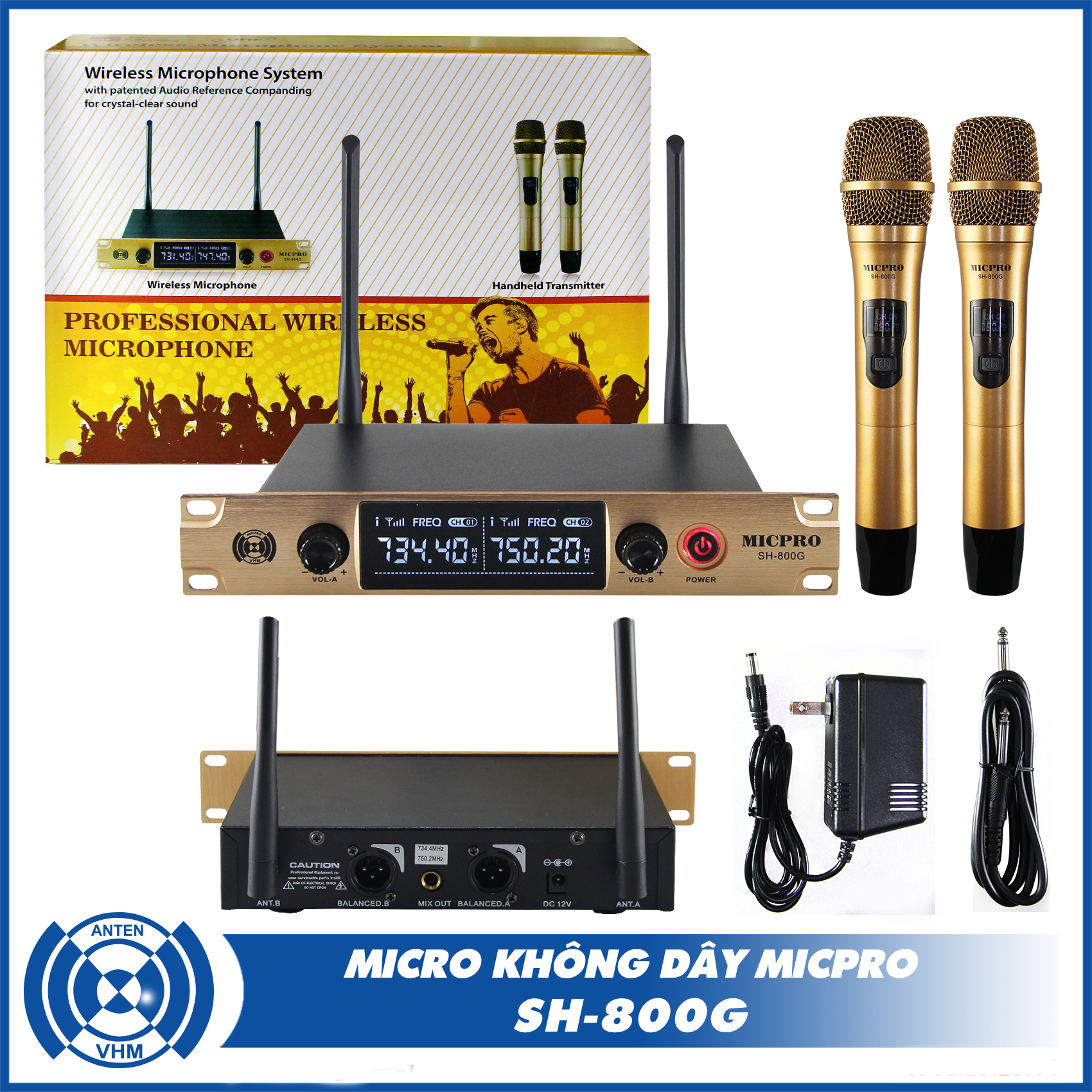Micro Không Dây SH800G - Karaoke Gia Đình - Sóng UHF - Âm thanh chuẩn - Hàng Chính Hãng