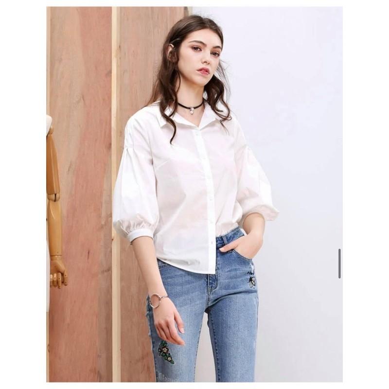 Áo sơ mi cổ đức tay bồng siêu cá tính