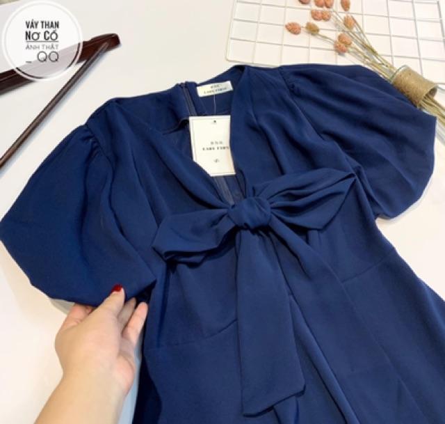 Váy cổ V buộc nơ ngực cho nữ