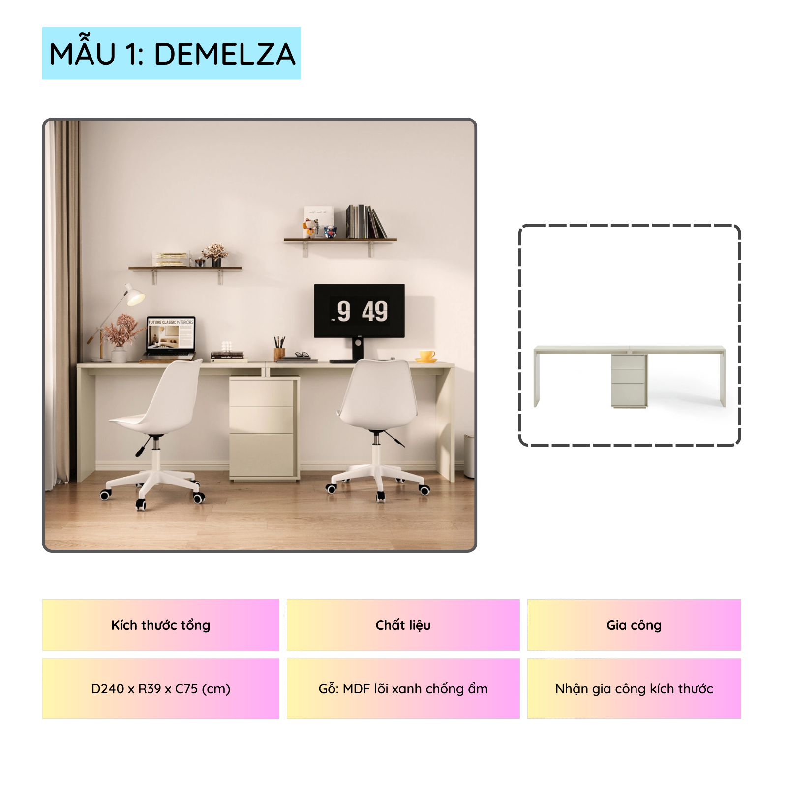Bàn làm việc 2 người ngồi đa dạng mẫu mã thương hiệu SMLIFE