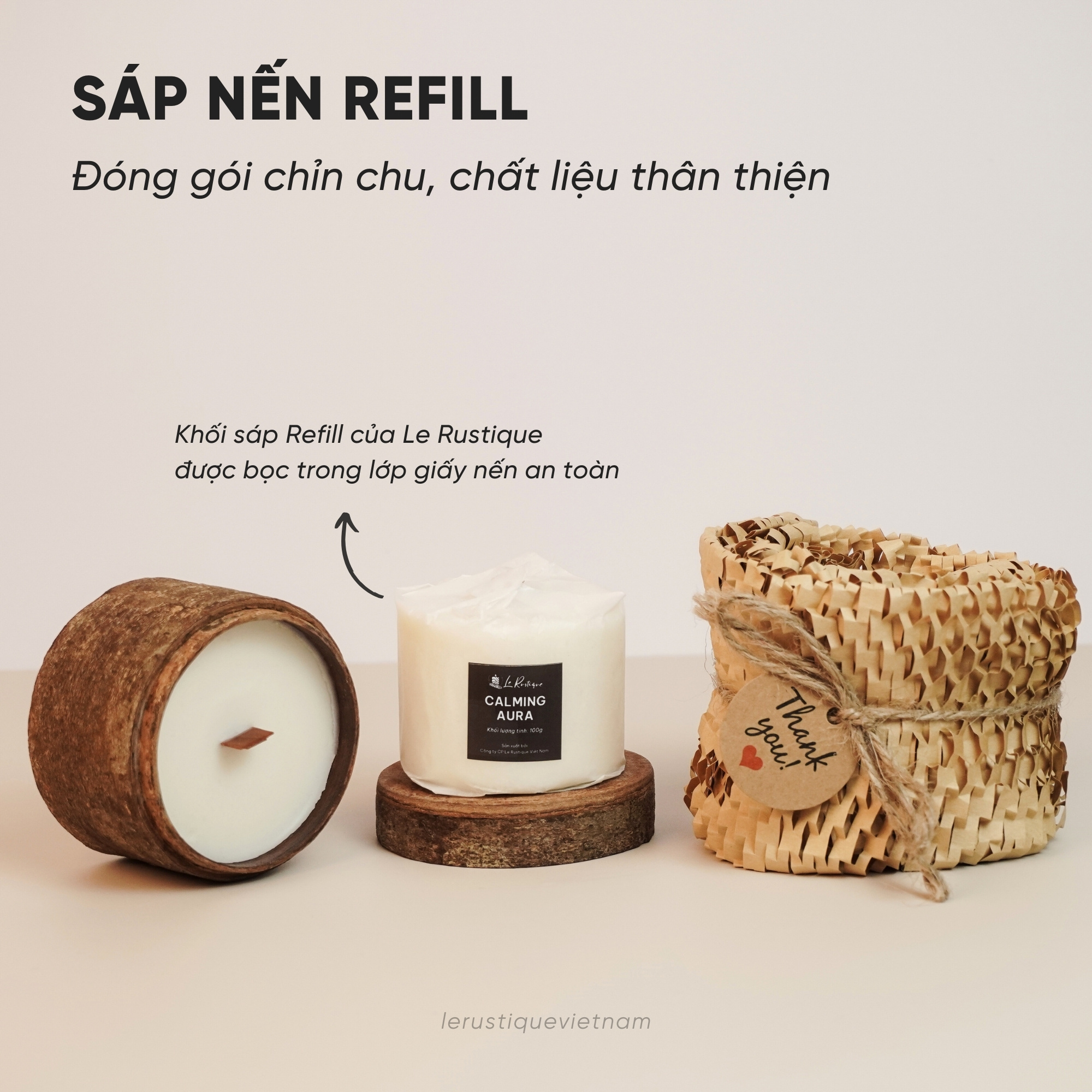 Khối Sáp Nến Thơm Trị Liệu Le Rustique Refill Hũ Nến Cũ - Nến Thơm Cao Cấp - An Toàn Cho Sức Khỏe