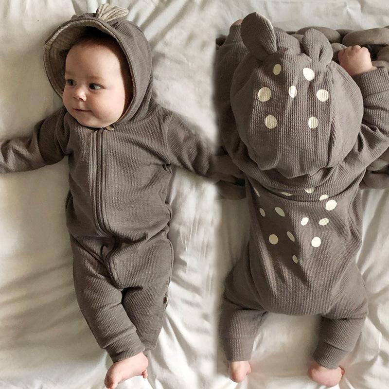 Giáng Sinh Em Bé Hươu Bé Sơ Sinh Áo Liền Quần Trang Phục Bé Trai Jumpsuit Mùa Thu Trẻ Sơ Sinh Quần Áo Cotton Bé Gái Romper Áo Liền Quần Có Mũ Trùm Đầu 0-2Y
