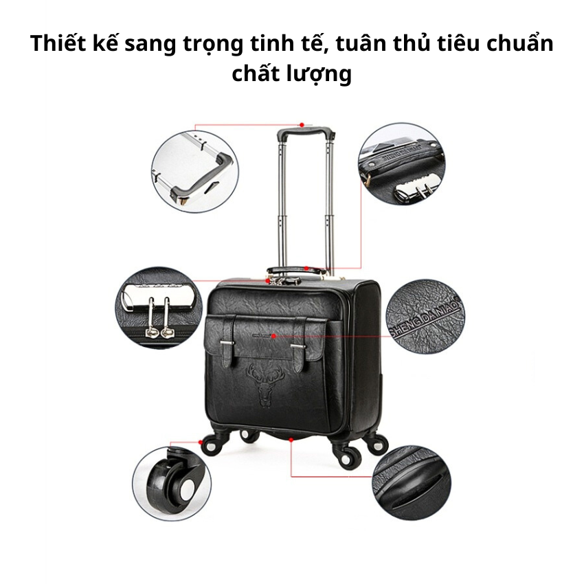 Vali Kéo Du Lịch Size 18inch Chất Da Xịn, Vali Kéo Doanh Nhân Có Ngăn Để Laptop Riêng