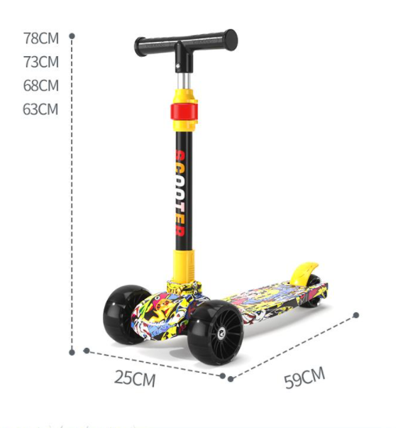 Xe Trượt Scooter 3 Bánh Phát Sáng Có Nhạc, Màu Sắc Graffiti Chịu Tải 80kg Cho Trẻ Từ 3-7 Tuổi.