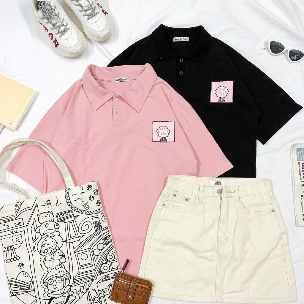 Polo Áo Thun Có Cổ Unisex Form Rộng QUE KEM CHÂN MÈO