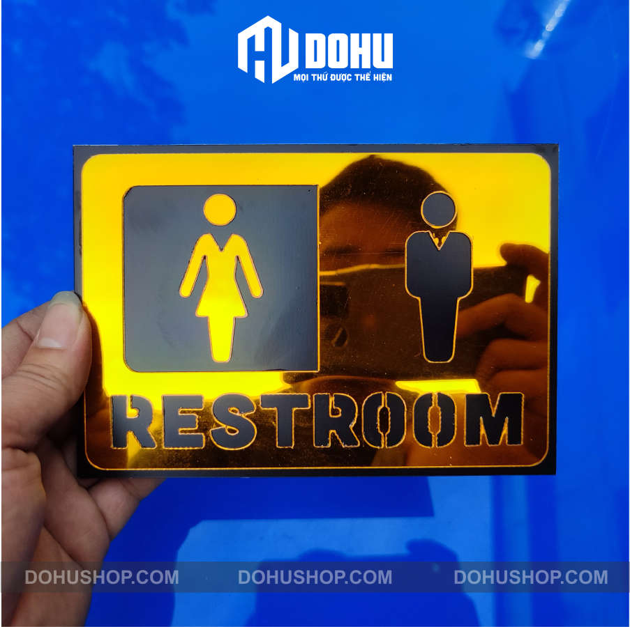 Bảng Restroom Gắn Phòng Vệ Sinh Tráng Gương Vàng - Sang Trọng, Hiện Đại