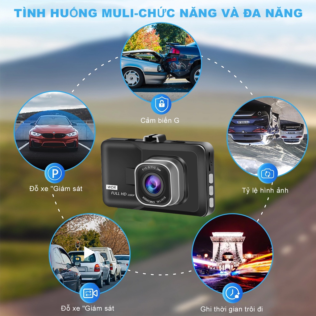 Camera Hành Trình ô tô, Màn hình cảm ứng, Ghi hình trước và sau, bên trong xe