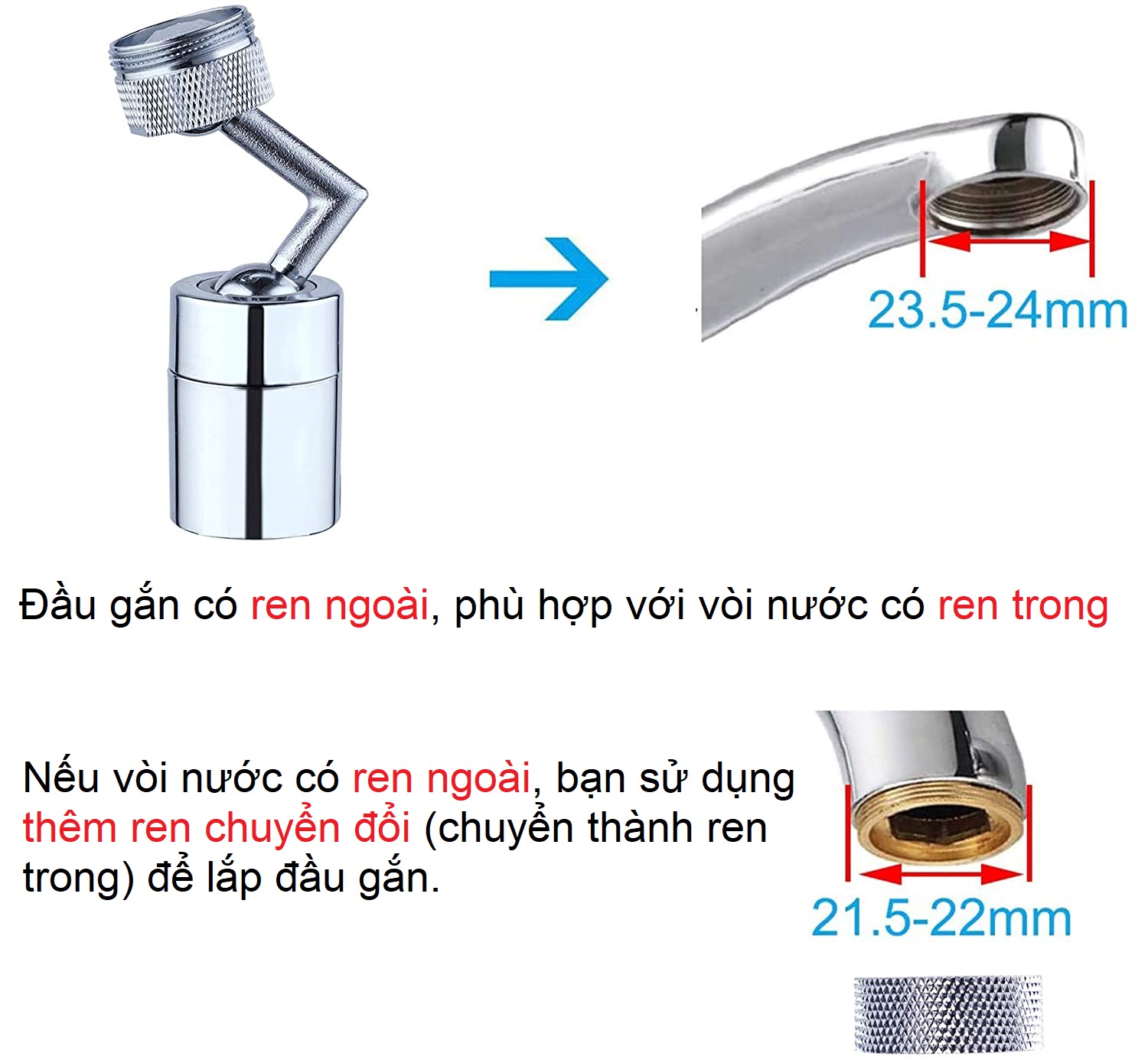 Đầu vòi nước xoay 720 độ, tiện ích, tăng áp, tạo bọt, hai chế độ tiết kiệm nước, đạt tiêu chuẩn NSF - WHO