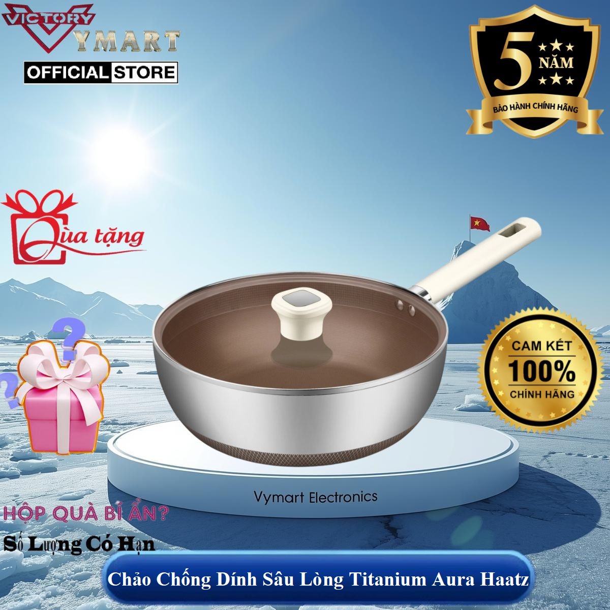 (Bảo Hành 5 Năm) Chảo Chống Dính Sâu Lòng Titanium 24cm Aura Haatz HTA824 Kèm Vung Kính - Hàng Chính Hãng