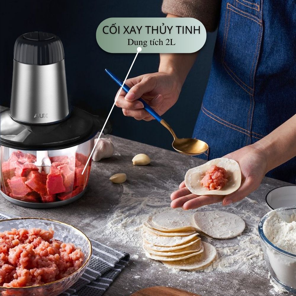 Máy Xay Thịt Cá Thủy Tinh Đa Năng 2 Lưỡi Kép (2L) + Tặng dao bào củ quả