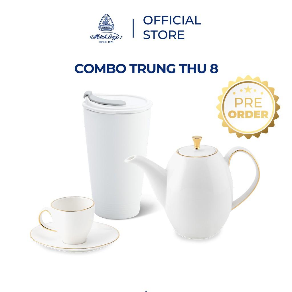 Combo trung thu Hộp quà tặng Bộ trà Anna 0.47L viền chỉ vàng Minh Long - kèm túi giấy sang trọng (cb3)