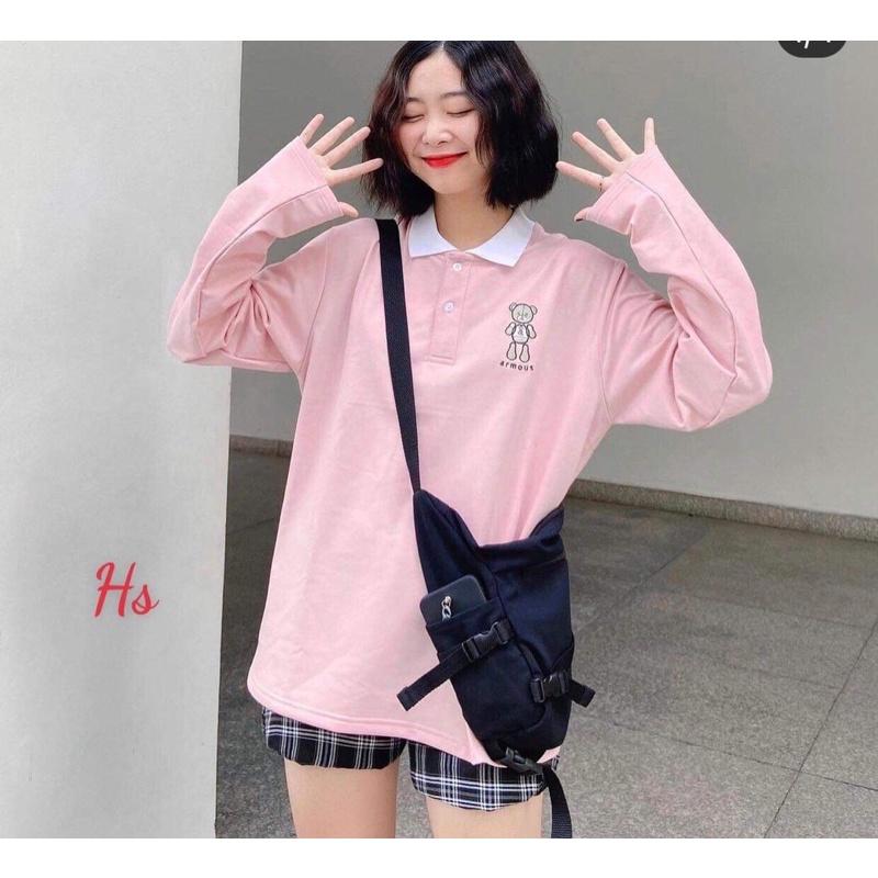 Áo cổ bẻ dài tay logo gấu Amous HS6