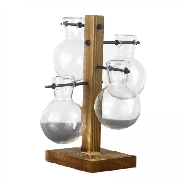 2- Test Tube Flower Bud Vase With Wooden Stand for  Plants Home