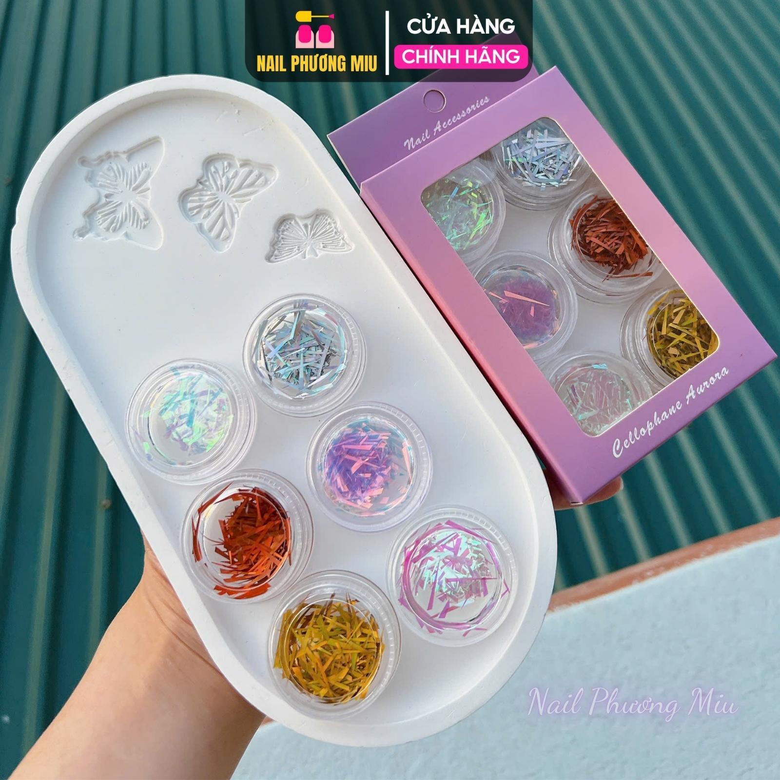 Set 6 Hũ Giấy Thuỷ Tinh, Giấy Kim Tuyến Cực Quang Làm Nail Lấp Lánh Nhiều Màu Trang Trí Móng Hàn Quốc Siêu Đẹp - Nail Phương Miu Nữ Women