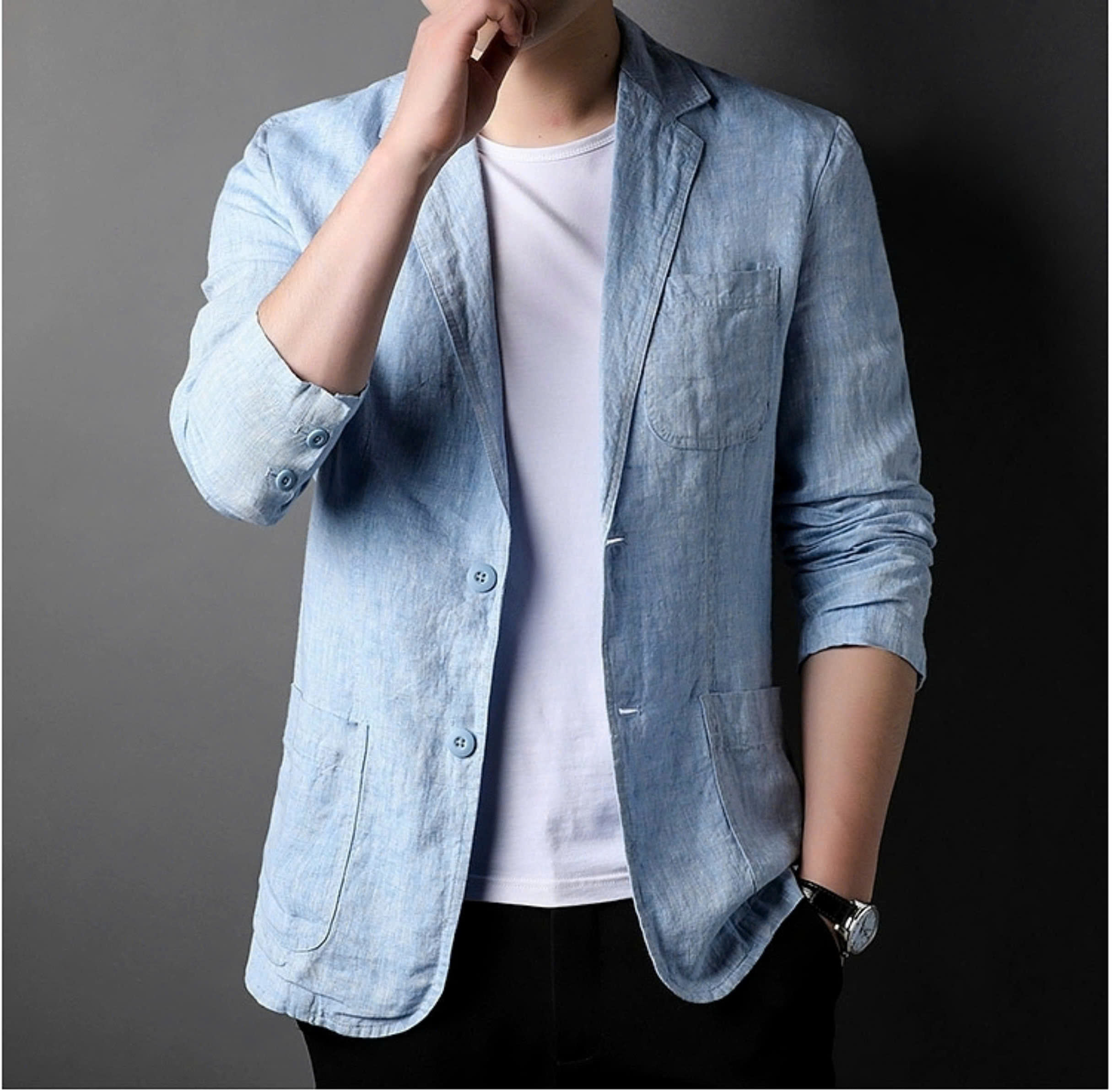 Áo blazer nam dài tay chất linen cao cấp loại 1, áo khoác nam trung niên lịch lãm sang trọng