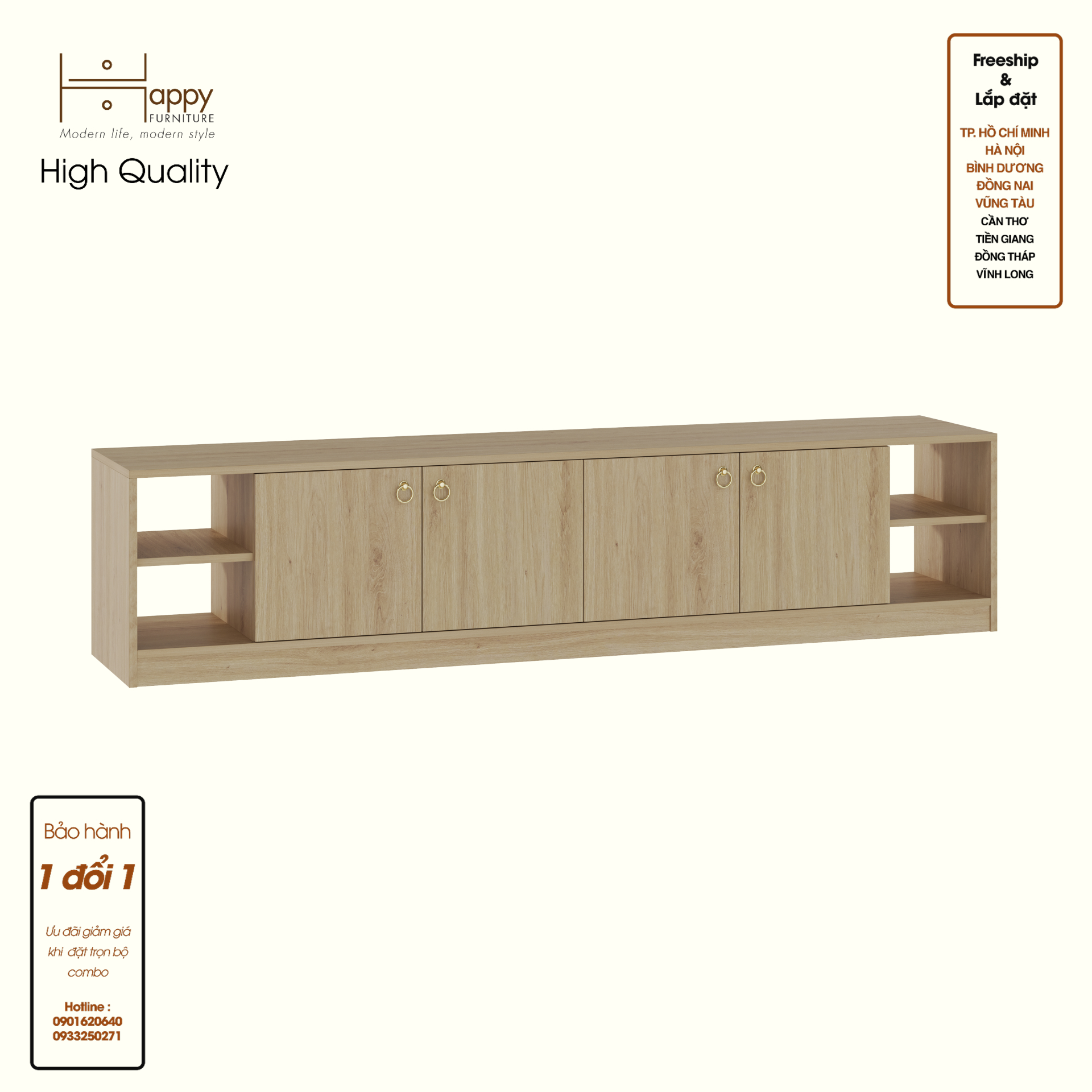 HAPPY FURNITURE , Kệ TV 4 cửa mở - MERI , KTV_089 , 200cm x 40cm x 45cm DxRxC