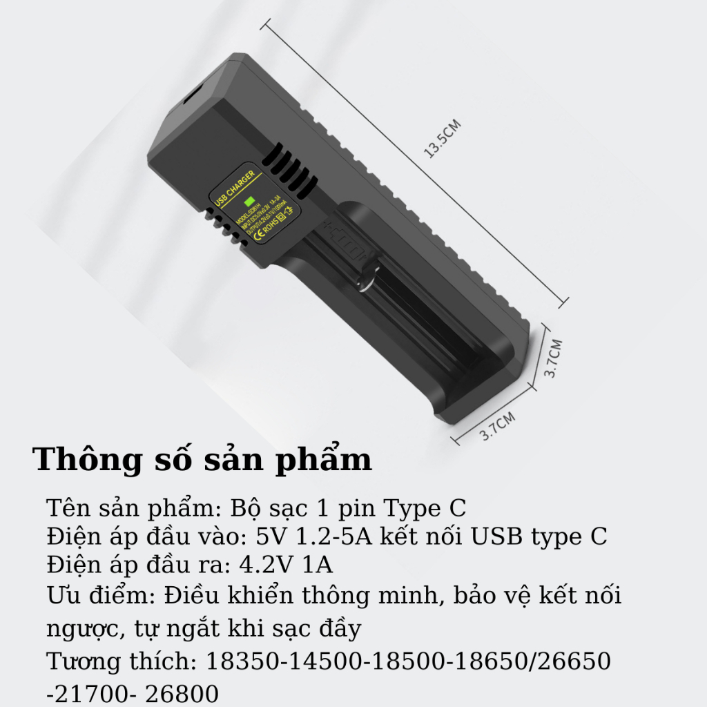 Bộ sạc pin MS-5D81H tự ngắt khi pin đầy cho pin 18650, 2A, 3A, pin 18500, 26650, 14500 và 16340